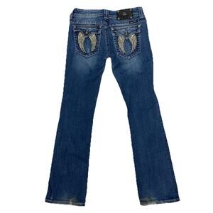 Miss Me Jeans Women’s 28x32 Bootcut Dark Wash Embellished Angel Wing Pockets